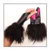 Fingerless Glove- TS0601 black leather/hot pink lining and black mongolian wool trim