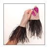 Fingerless Glove- TS0701 bone leather/hot pink lining trimmed in black ostrich feathers
